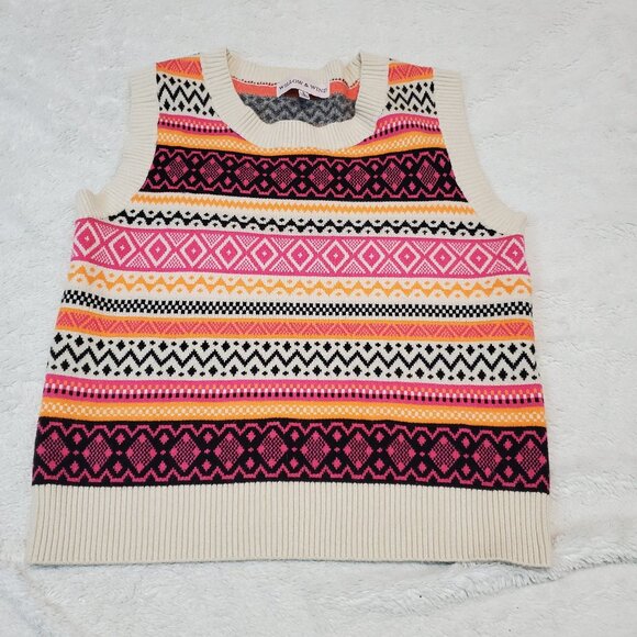 Willow & Wind Bohemian Colorful‎ Fair Isle Academia Preppy Knit Sweater Vest S - Picture 1 of 8